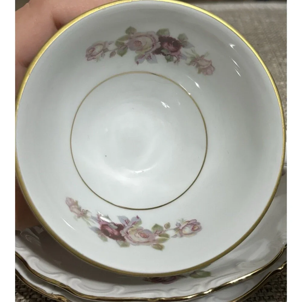 Schumann Bavaria Antique Rose Trio Tea Cup Saucer 6” Butter Plate Germany